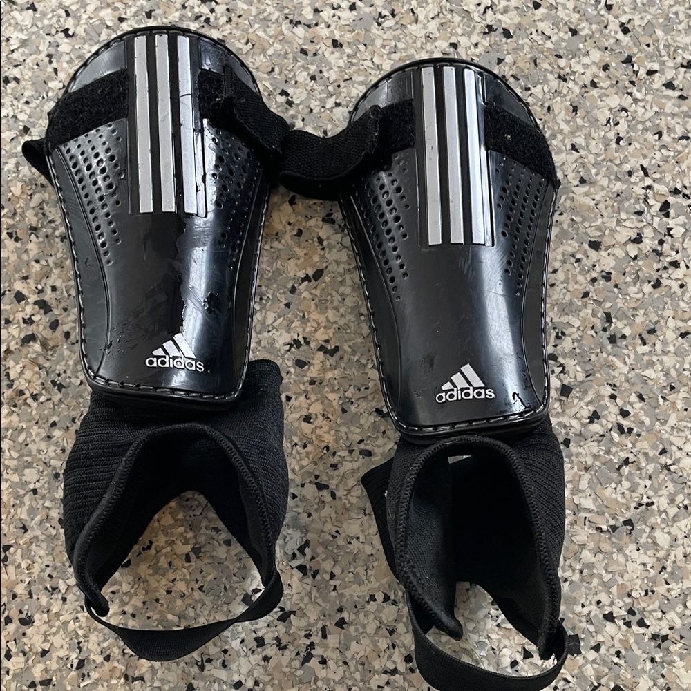 adidas Black Shin Guards with Silver Stripes soccer